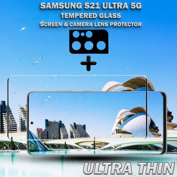 1-Pack Samsung S21 Ultra (5G) Skärmskydd & 1-Pack linsskydd - Härdat Glas 9H - Super kvalitet 3D