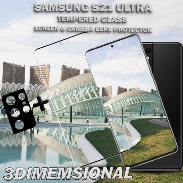 1-Pack Samsung S21 Ultra Skärmskydd & 1-Pack linsskydd - Härdat Glas 9H - Super kvalitet 3D