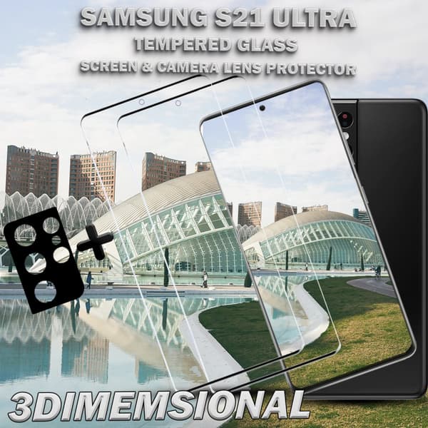 2-Pack Samsung S21 Ultra Skärmskydd & 1-Pack linsskydd - Härdat Glas 9H - Super kvalitet 3D