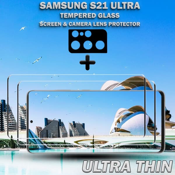 2-Pack Samsung S21 Ultra Skärmskydd & 1-Pack linsskydd - Härdat Glas 9H - Super kvalitet 3D