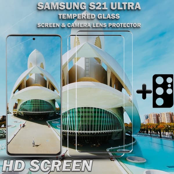 2-Pack Samsung S21 Ultra Skärmskydd & 1-Pack linsskydd - Härdat Glas 9H - Super kvalitet 3D