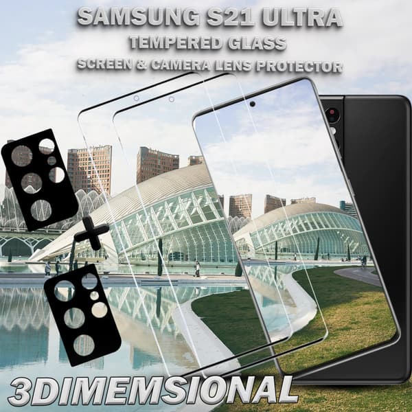 2-Pack Samsung S21 Ultra Skärmskydd & 2-Pack linsskydd - Härdat Glas 9H - Super kvalitet 3D