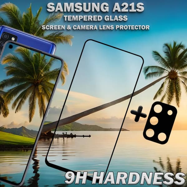 1-Pack Samsung A21s Skärmskydd & 1-Pack linsskydd - Härdat Glas 9H - Super kvalitet 3D