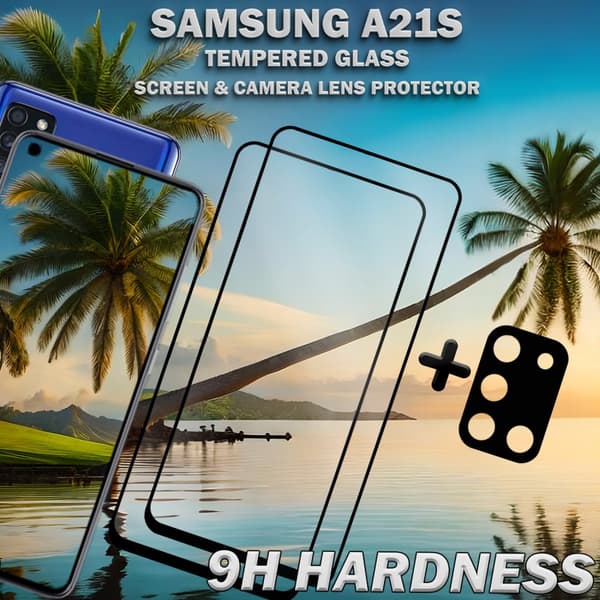 2-Pack Samsung A21s Skärmskydd & 1-Pack linsskydd - Härdat Glas 9H - Super kvalitet 3D