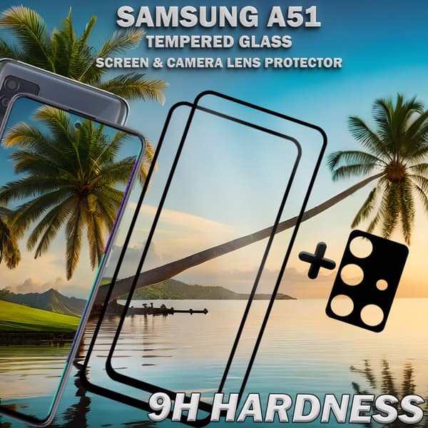 2-Pack Samsung A51 Skärmskydd & 1-Pack linsskydd - Härdat Glas 9H - Super kvalitet 3D