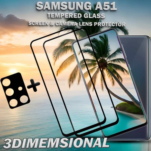 2-Pack Samsung A51 Skärmskydd & 1-Pack linsskydd - Härdat Glas 9H - Super kvalitet 3D