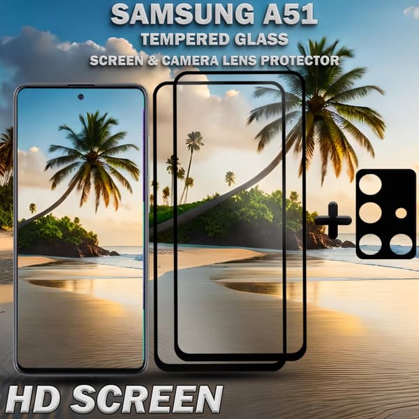2-Pack Samsung A51 Skärmskydd & 1-Pack linsskydd - Härdat Glas 9H - Super kvalitet 3D