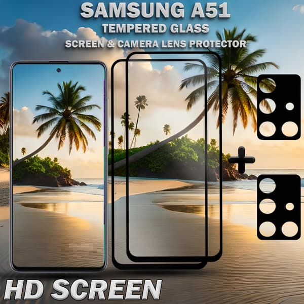 2-Pack Samsung A51 Skärmskydd & 2-Pack linsskydd - Härdat Glas 9H - Super kvalitet 3D