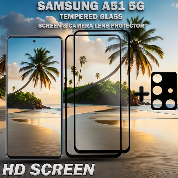 2-Pack Samsung A51 (5G) Skärmskydd & 1-Pack linsskydd - Härdat Glas 9H - Super kvalitet 3D