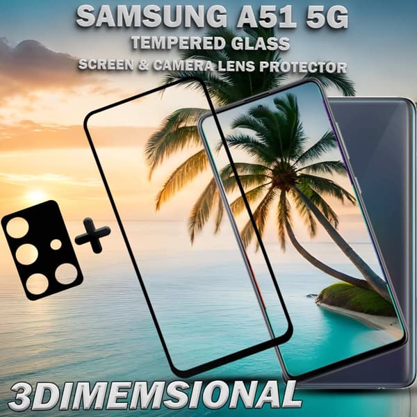 1-Pack Samsung A51 (5G) Skärmskydd & 1-Pack linsskydd - Härdat Glas 9H - Super kvalitet 3D
