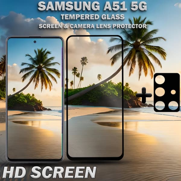 1-Pack Samsung A51 (5G) Skärmskydd & 1-Pack linsskydd - Härdat Glas 9H - Super kvalitet 3D