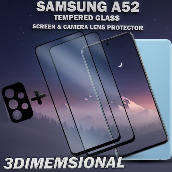 2-Pack Samsung A52 Skärmskydd & 1-Pack linsskydd - Härdat Glas 9H - Super kvalitet 3D