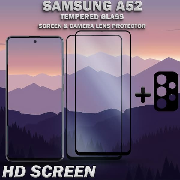 2-Pack Samsung A52 Skärmskydd & 1-Pack linsskydd - Härdat Glas 9H - Super kvalitet 3D