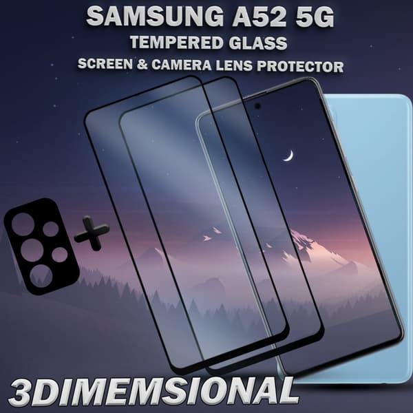 2-Pack Samsung A52 (5G) Skärmskydd & 1-Pack linsskydd - Härdat Glas 9H - Super kvalitet 3D