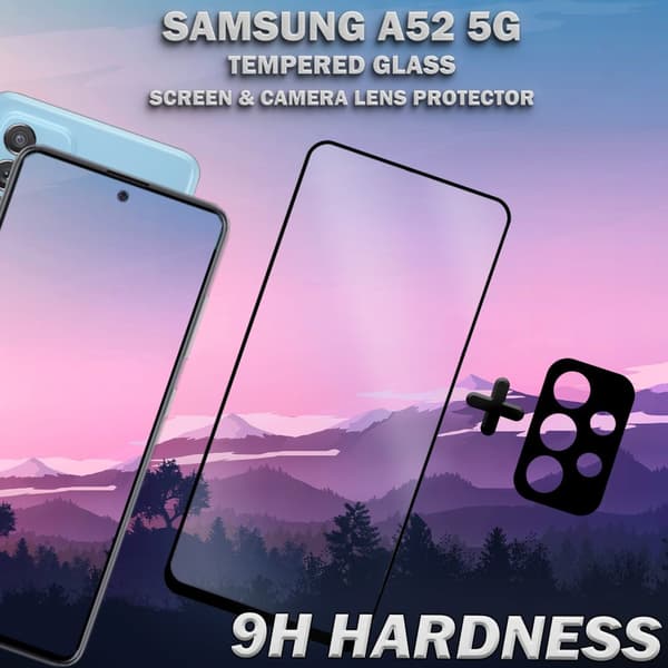 1-Pack Samsung A52 (5G) Skärmskydd & 1-Pack linsskydd - Härdat Glas 9H - Super kvalitet 3D
