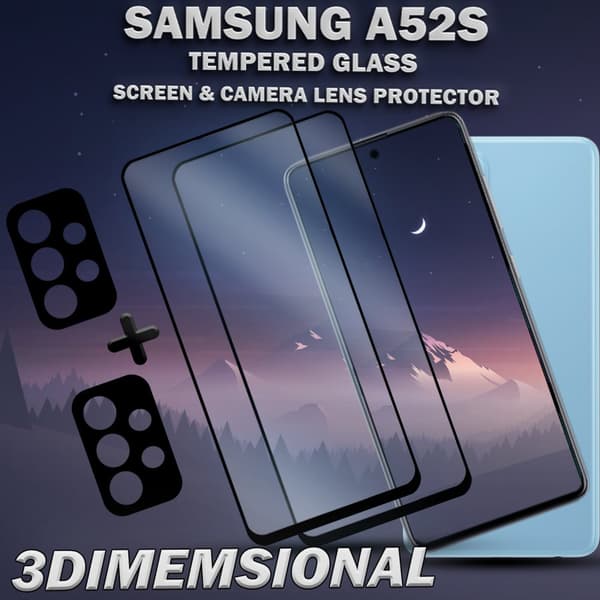 2-Pack Samsung A52s Skärmskydd & 2-Pack linsskydd - Härdat Glas 9H - Super kvalitet 3D