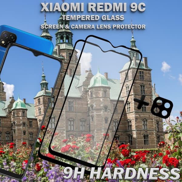 2-Pack Xiaomi Redmi 9C Skärmskydd & 1-Pack linsskydd - Härdat Glas 9H - Super kvalitet 3D