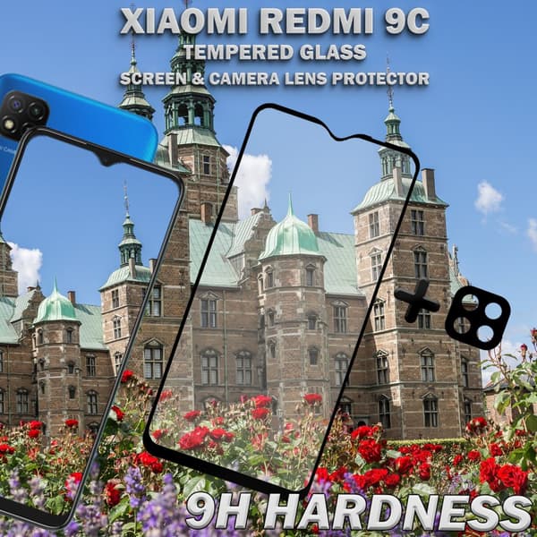 1-Pack Xiaomi Redmi 9C Skärmskydd & 1-Pack linsskydd - Härdat Glas 9H - Super kvalitet 3D