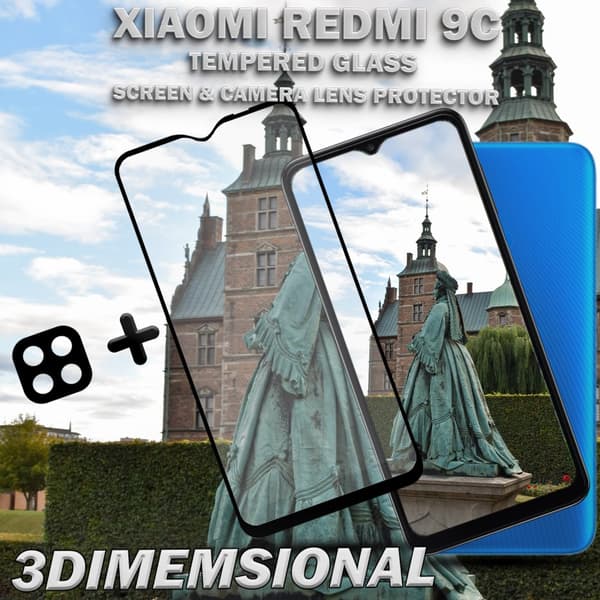 1-Pack Xiaomi Redmi 9C Skärmskydd & 1-Pack linsskydd - Härdat Glas 9H - Super kvalitet 3D