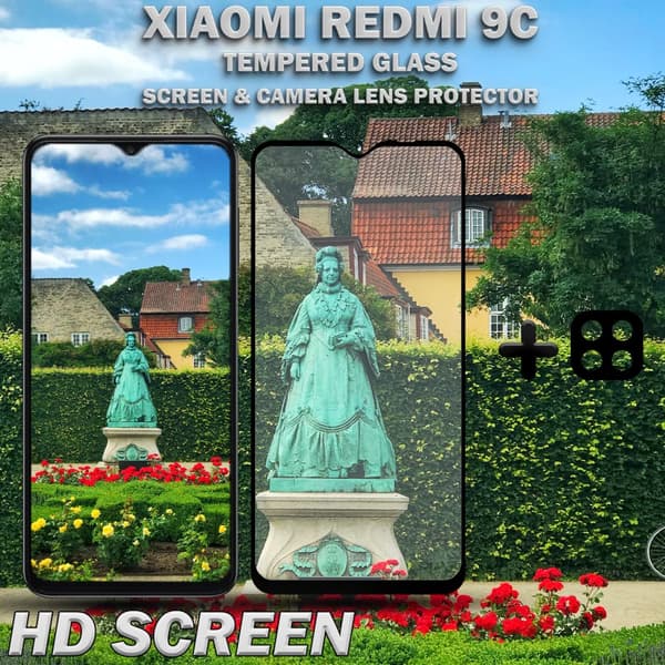 1-Pack Xiaomi Redmi 9C Skärmskydd & 1-Pack linsskydd - Härdat Glas 9H - Super kvalitet 3D