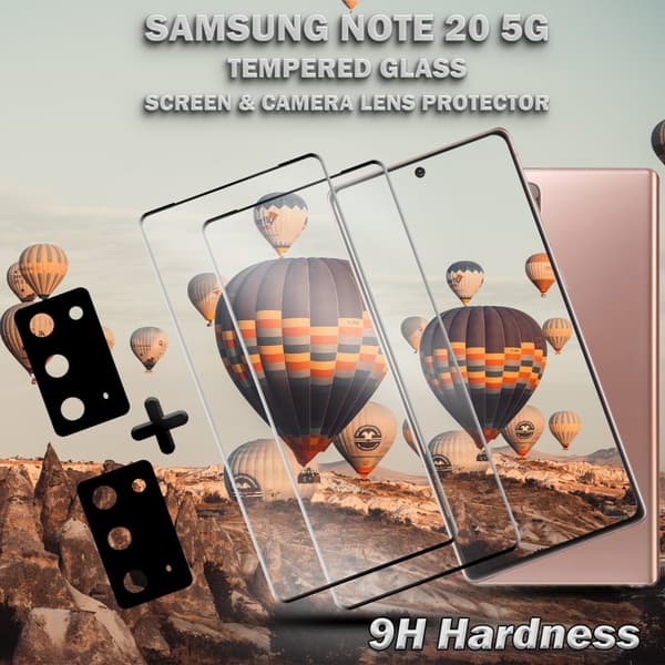 2-Pack Samsung Note 20 (5G) Skärmskydd & 2-Pack linsskydd - Härdat Glas 9H - Super kvalitet 3D
