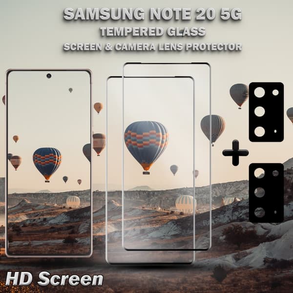 2-Pack Samsung Note 20 (5G) Skärmskydd & 2-Pack linsskydd - Härdat Glas 9H - Super kvalitet 3D