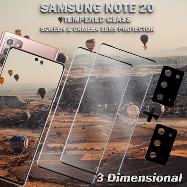 2-Pack Samsung Note 20 Skärmskydd & 2-Pack linsskydd - Härdat Glas 9H - Super kvalitet 3D