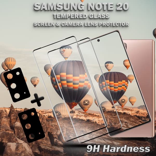 2-Pack Samsung Note 20 Skärmskydd & 2-Pack linsskydd - Härdat Glas 9H - Super kvalitet 3D