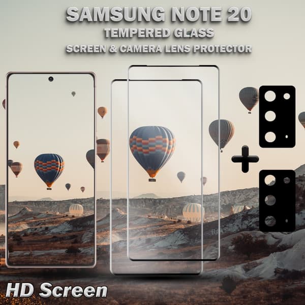 2-Pack Samsung Note 20 Skärmskydd & 2-Pack linsskydd - Härdat Glas 9H - Super kvalitet 3D