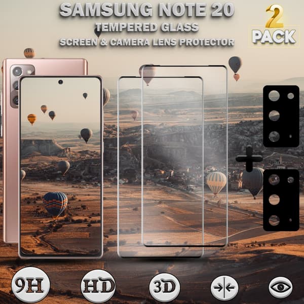 2-Pack Samsung Note 20 Skärmskydd & 2-Pack linsskydd - Härdat Glas 9H - Super kvalitet 3D