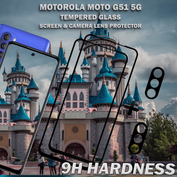 2-Pack Motorola Moto G51 (5G) Skärmskydd & 2-Pack linsskydd - Härdat Glas 9H - Super kvalitet 3D