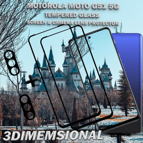 2-Pack Motorola Moto G51 (5G) Skärmskydd & 2-Pack linsskydd - Härdat Glas 9H - Super kvalitet 3D