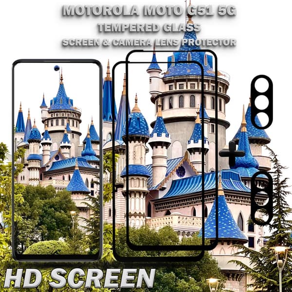 2-Pack Motorola Moto G51 (5G) Skärmskydd & 2-Pack linsskydd - Härdat Glas 9H - Super kvalitet 3D