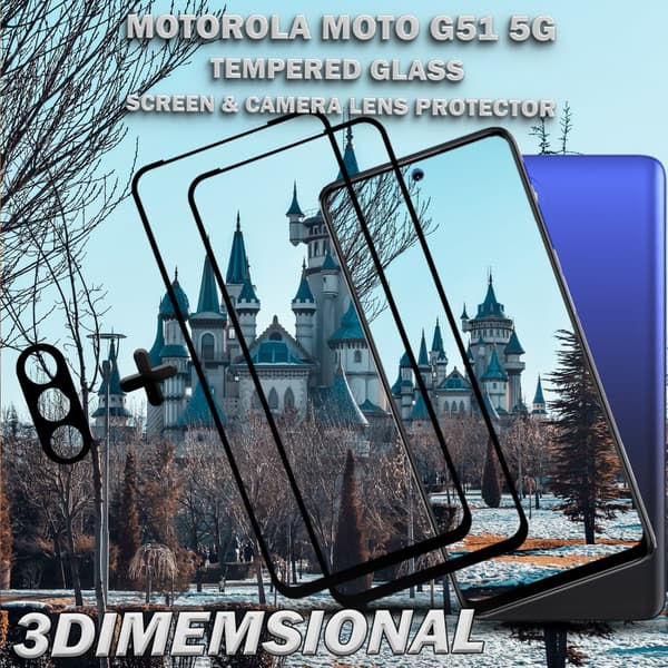 2-Pack Motorola Moto G51 (5G) Skärmskydd & 1-Pack linsskydd - Härdat Glas 9H - Super kvalitet 3D