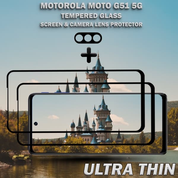 2-Pack Motorola Moto G51 (5G) Skärmskydd & 1-Pack linsskydd - Härdat Glas 9H - Super kvalitet 3D