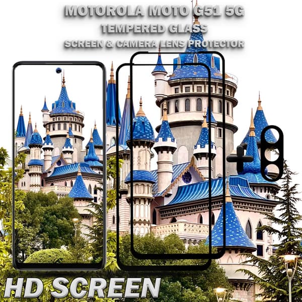 2-Pack Motorola Moto G51 (5G) Skärmskydd & 1-Pack linsskydd - Härdat Glas 9H - Super kvalitet 3D