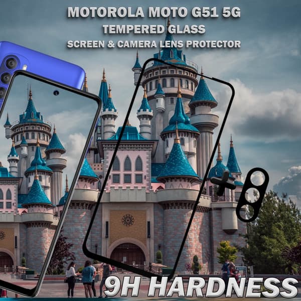 1-Pack Motorola Moto G51 (5G) Skärmskydd & 1-Pack linsskydd - Härdat Glas 9H - Super kvalitet 3D