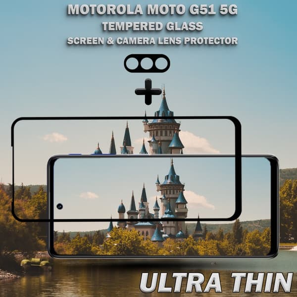 1-Pack Motorola Moto G51 (5G) Skärmskydd & 1-Pack linsskydd - Härdat Glas 9H - Super kvalitet 3D