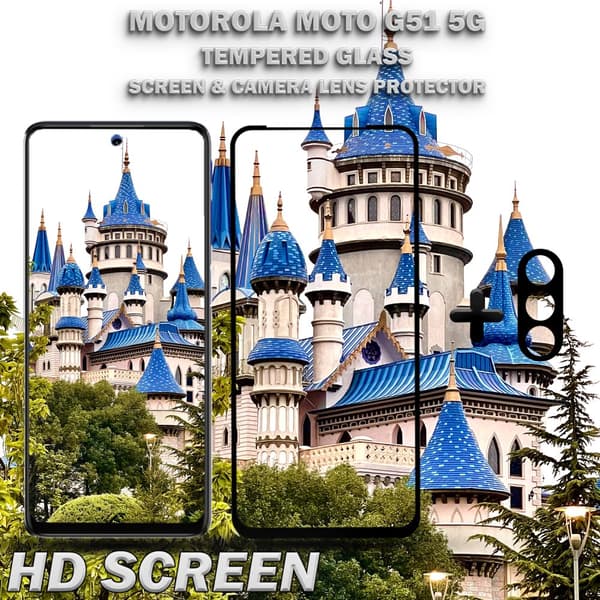 1-Pack Motorola Moto G51 (5G) Skärmskydd & 1-Pack linsskydd - Härdat Glas 9H - Super kvalitet 3D