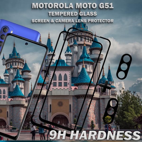 2-Pack Motorola Moto G51 Skärmskydd & 2-Pack linsskydd - Härdat Glas 9H - Super kvalitet 3D