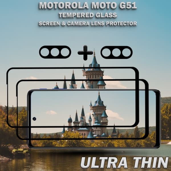 2-Pack Motorola Moto G51 Skärmskydd & 2-Pack linsskydd - Härdat Glas 9H - Super kvalitet 3D