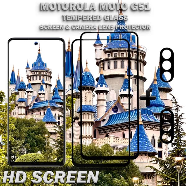 2-Pack Motorola Moto G51 Skärmskydd & 2-Pack linsskydd - Härdat Glas 9H - Super kvalitet 3D
