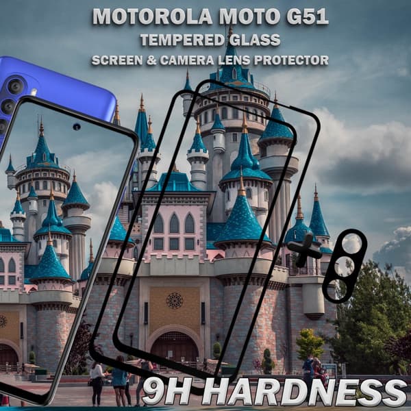 2-Pack Motorola Moto G51 Skärmskydd & 1-Pack linsskydd - Härdat Glas 9H - Super kvalitet 3D