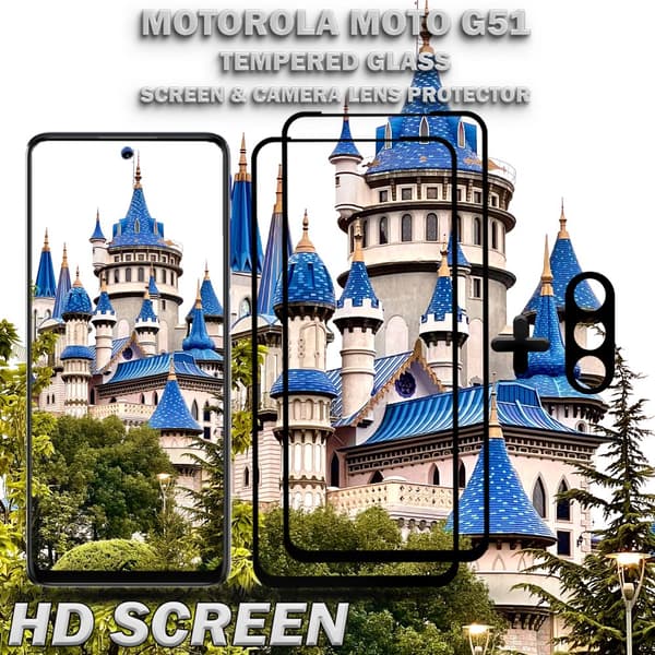 2-Pack Motorola Moto G51 Skärmskydd & 1-Pack linsskydd - Härdat Glas 9H - Super kvalitet 3D