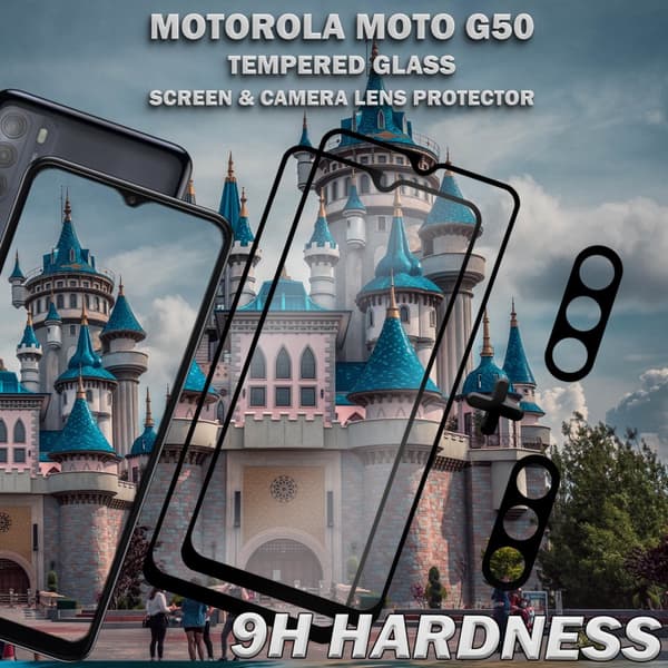 2-Pack Motorola Moto G50 Skärmskydd & 2-Pack linsskydd - Härdat Glas 9H - Super kvalitet 3D