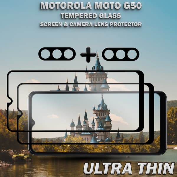 2-Pack Motorola Moto G50 Skärmskydd & 2-Pack linsskydd - Härdat Glas 9H - Super kvalitet 3D