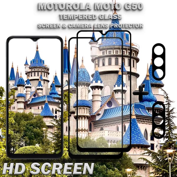 2-Pack Motorola Moto G50 Skärmskydd & 2-Pack linsskydd - Härdat Glas 9H - Super kvalitet 3D