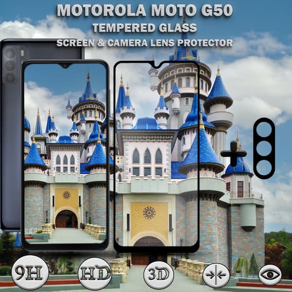 1-Pack Motorola Moto G50 Skärmskydd & 1-Pack linsskydd - Härdat Glas 9H - Super kvalitet 3D