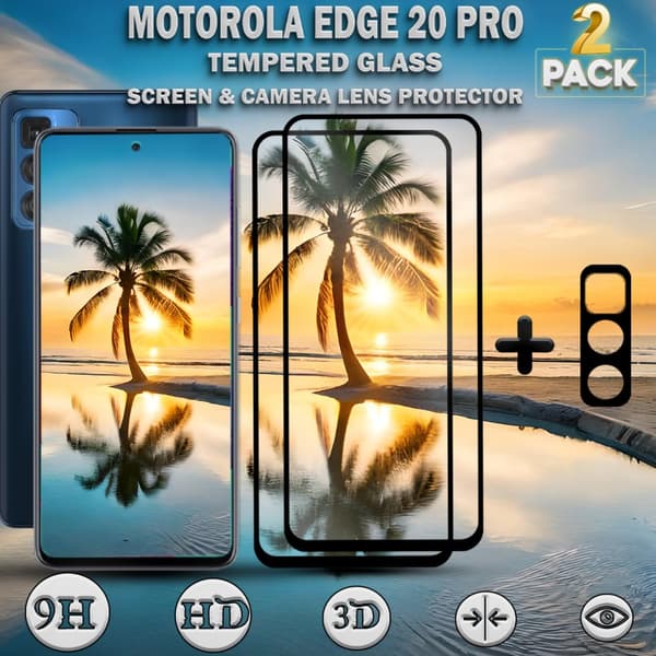 2-Pack Motorola EDGE 20 Pro Skärmskydd & 1-Pack linsskydd - Härdat Glas 9H - Super kvalitet 3D