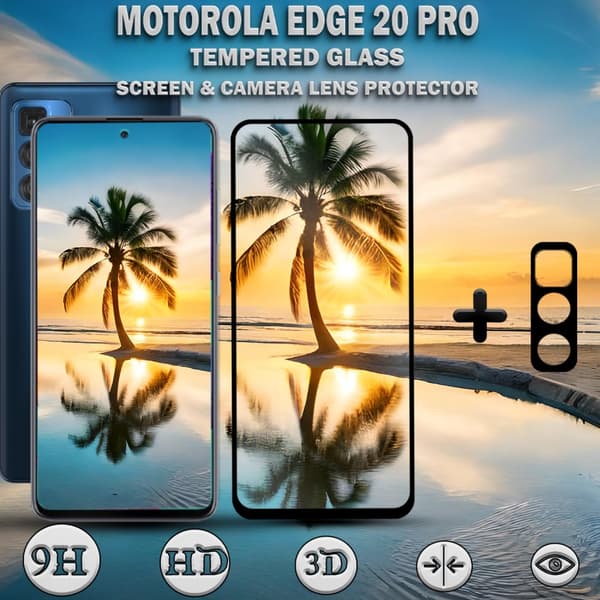 1-Pack Motorola EDGE 20 Pro Skärmskydd & 1-Pack linsskydd - Härdat Glas 9H - Super kvalitet 3D